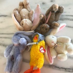 Lot of Stuffed Easter Bunnies and One Ty chick